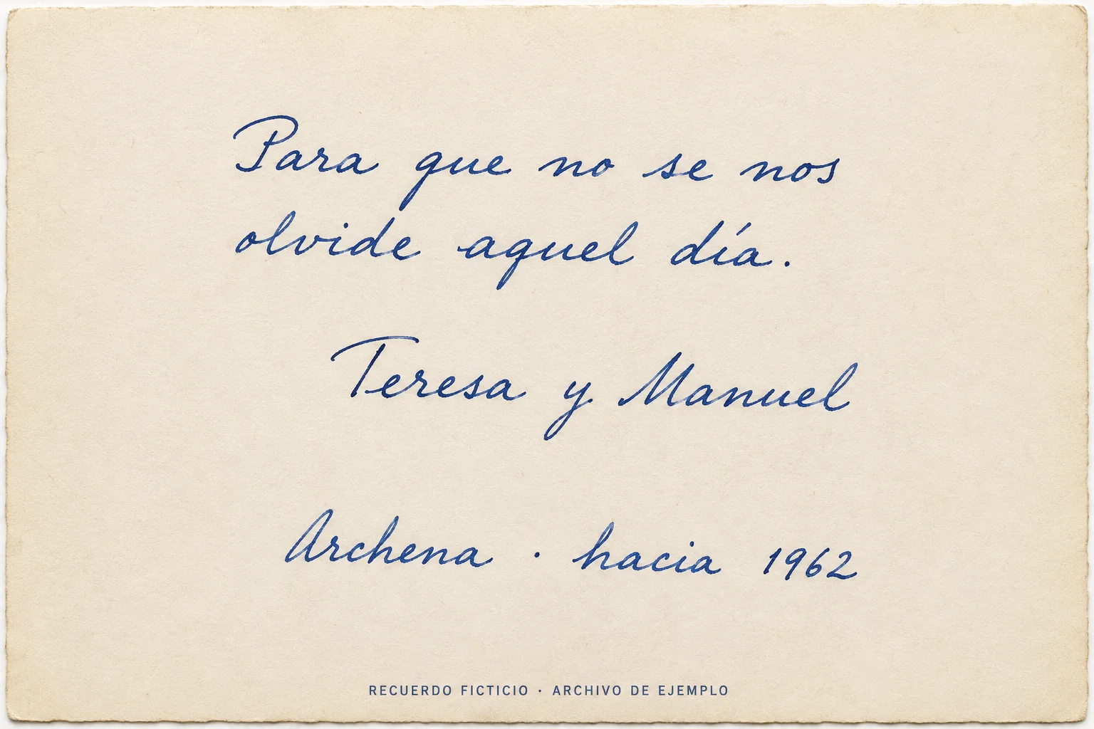 Reverso manuscrito: Para que no se nos olvide aquel día. Teresa y Manuel. Archena, hacia 1962.