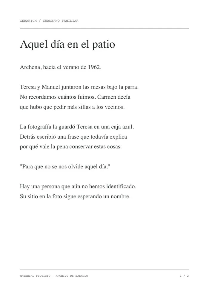 Primera página del cuaderno de la boda